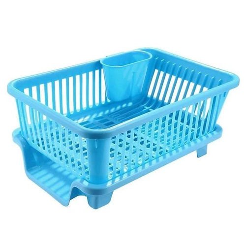Cyan Free Standing 3-In-1 Plastic Kitchen Sink Dish Drying Rack