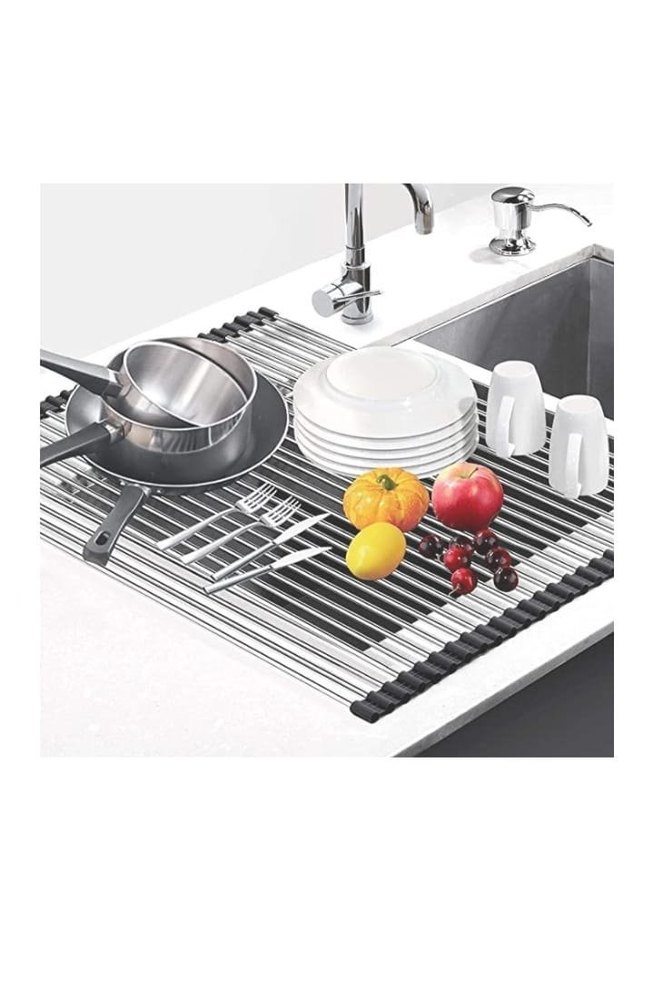 Stainless Steel Rectangular Roll Up Foldable Dish Drying Rack, Size/Dimensions: 16 x 14 Inch