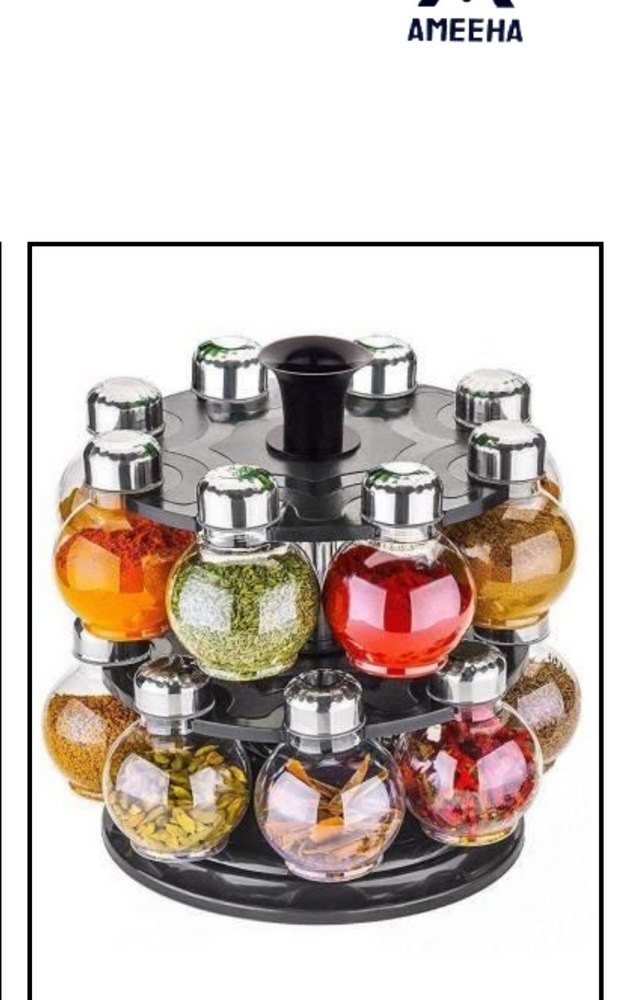 Transparent Acrylic 16 Pieces Revolving Spice Rack, Shelves: 2, Size/Dimensions: Standard