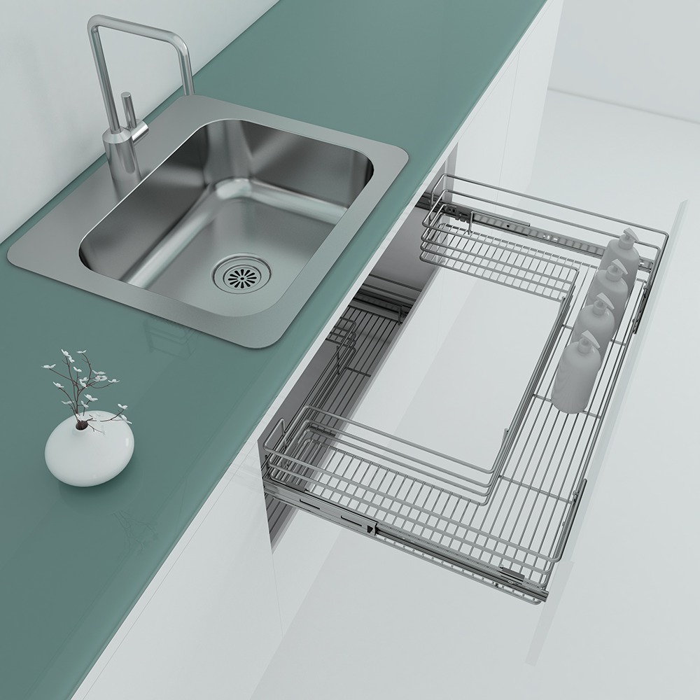 Chrome Stainless Steel Drawer Sink Basket Wire Base 900