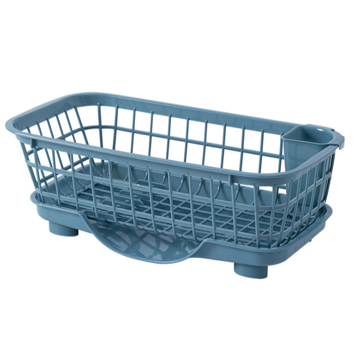 Plastic Meatalic Blue Dish Rack Drainer Drying Rack Washing Basket With Tray For Kitchen, Size: 50*30*15