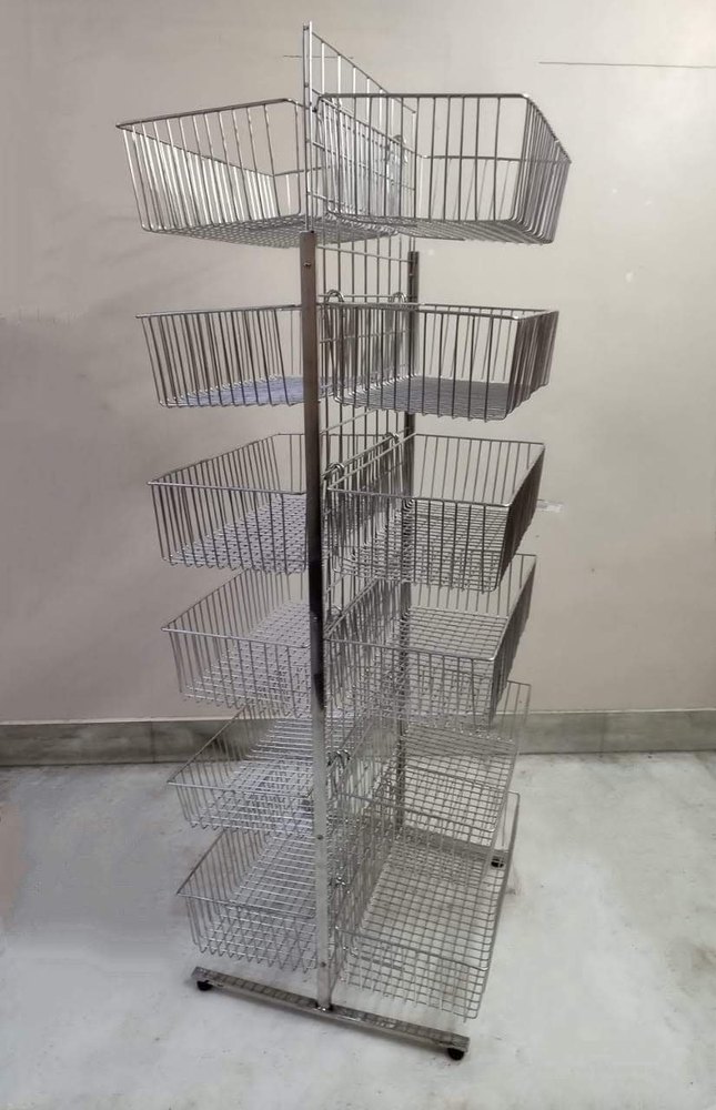 Stainless Steel Basket Display Rack, For Supermarket