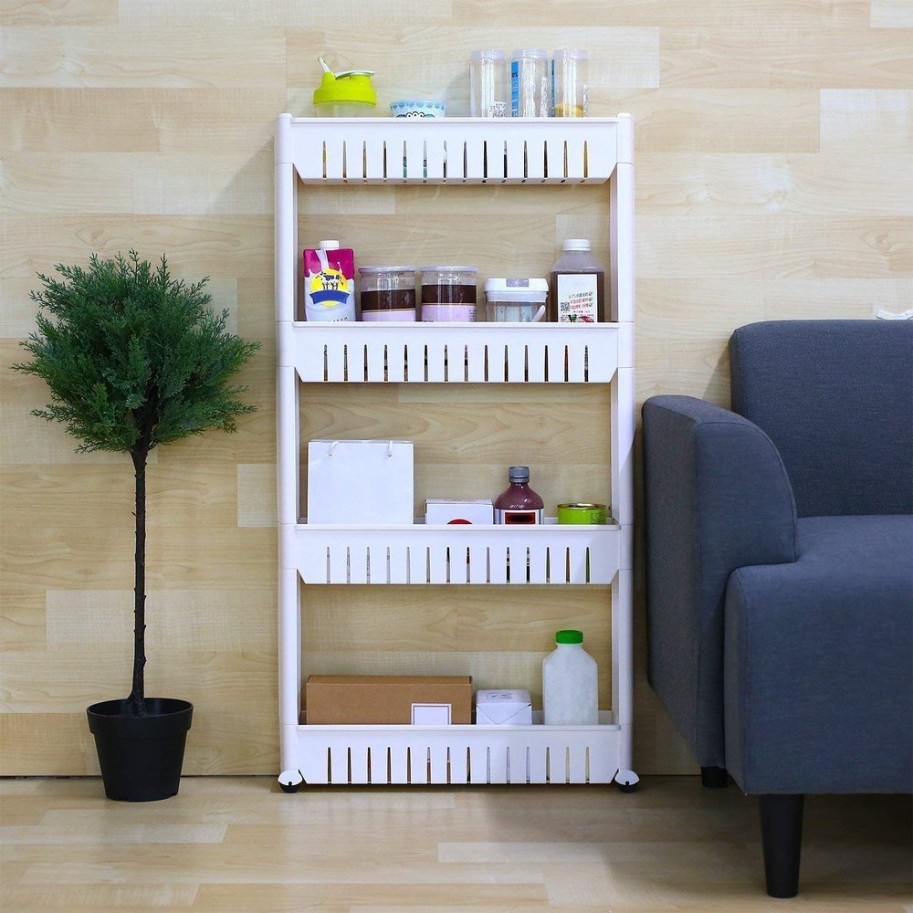 Plastic 4 Layer Storage Organizer Slim Rack Shelf with Wheels