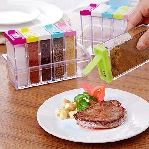 Plastic Multicolor Spice Rack 6 Lid Container Set, For Spices