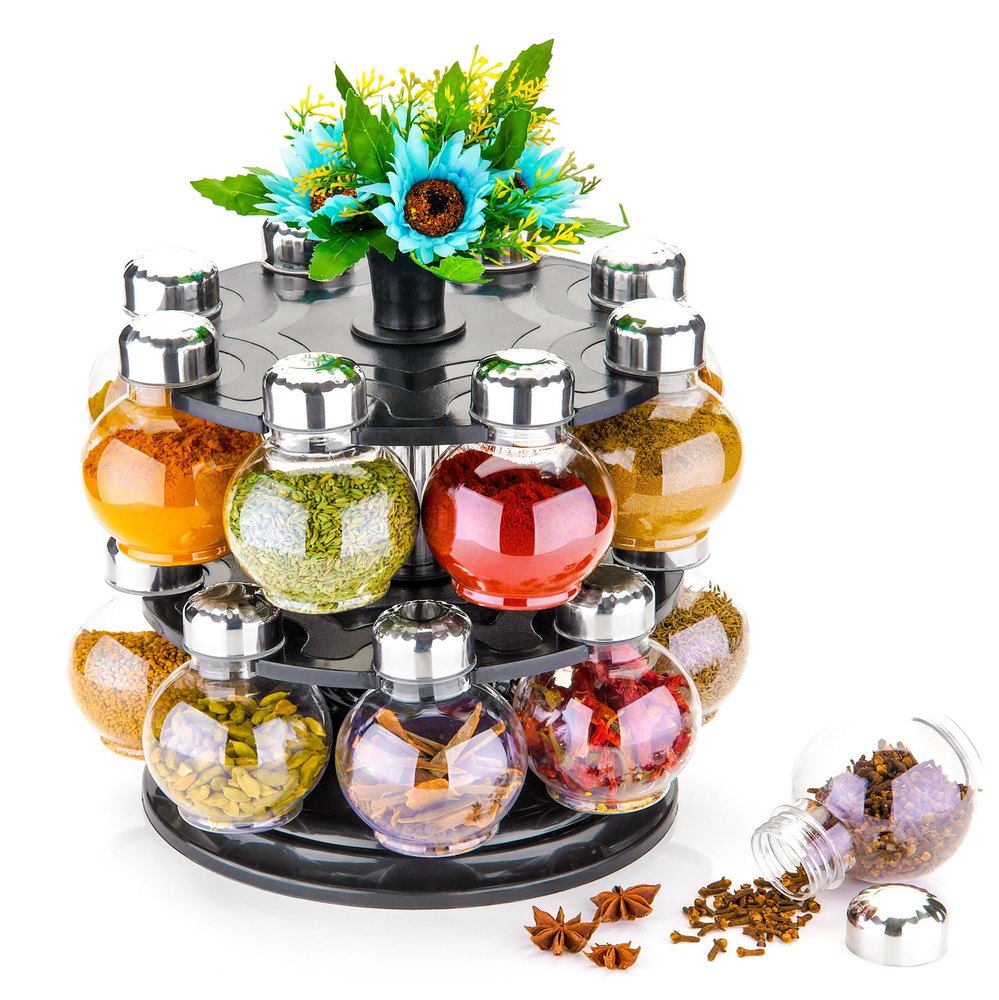 ABS Plastic Free Standing 16 Piece Spice Rack, For Kitchen