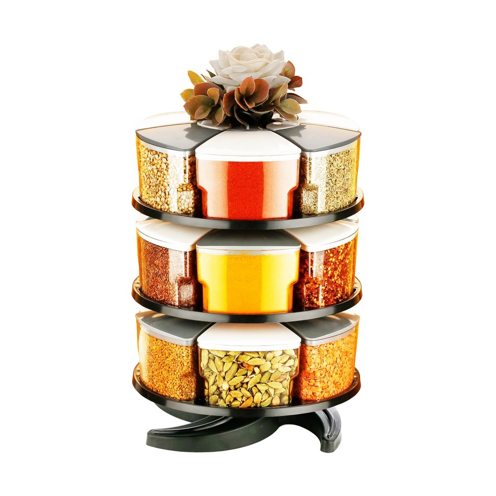 Cronus Reusable 360 Revolving 3 Layer Spice Rack-Grey