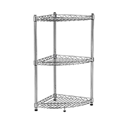 Chrome Stainless Steel Corner Wire Shelf, 3 Shelves, Free Standing