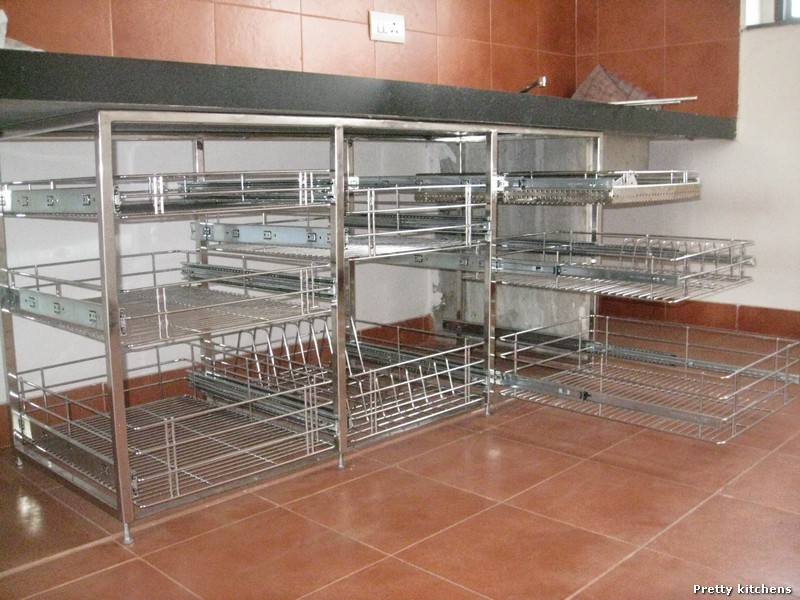 Silver Hettich / Hafele Stainless Steel Kitchen Trolleys, Kitchen Cabinets