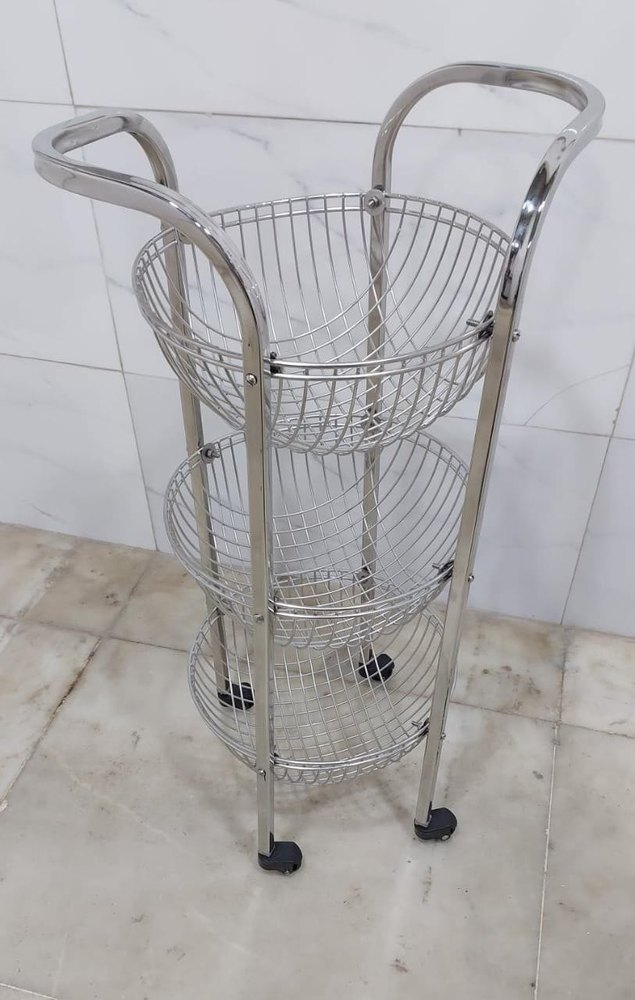 Stainless Steel 3 Shelves Kitchen Trolleys, Size/Dimensions: Standard