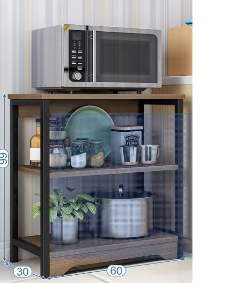 3 Shelf Kitchen Rack, Wooden & Metal Organizer Furniture Microwave Oven Stand (Oak)