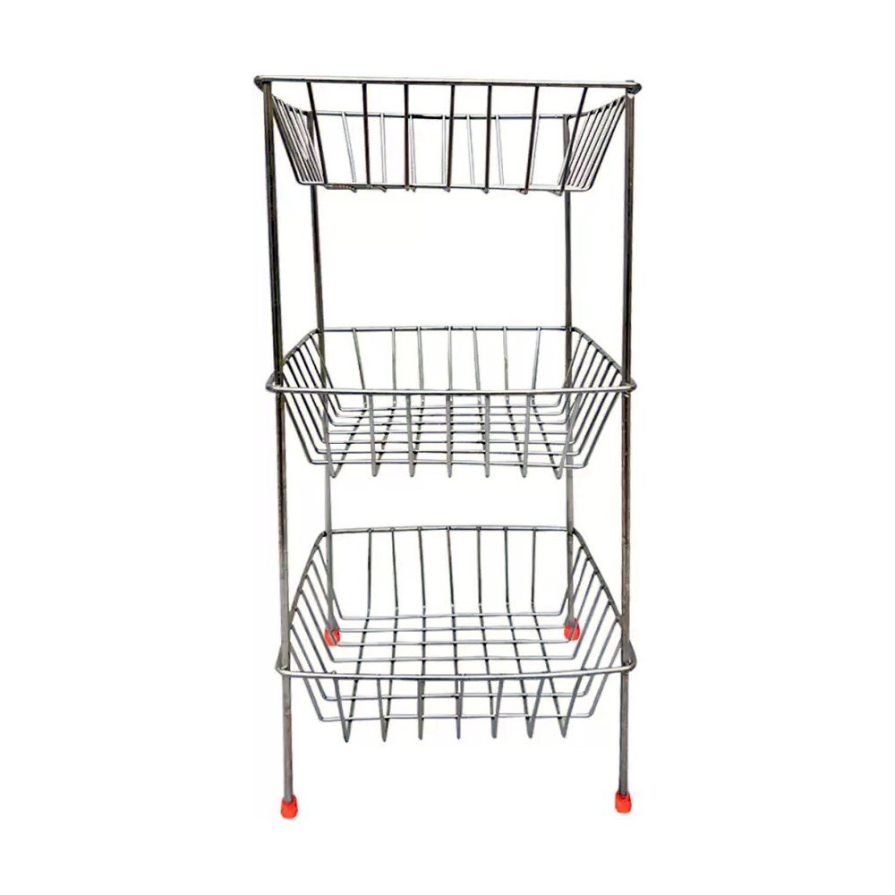 Silver Stainless Steel Fix Square Fruit And Vegetable Stand 3-Tier, Load Capacity: 60 kg