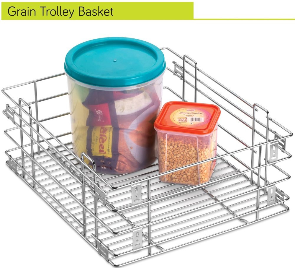 Stainless Steel Grain Trolley Kitchen Basket, Rectangular