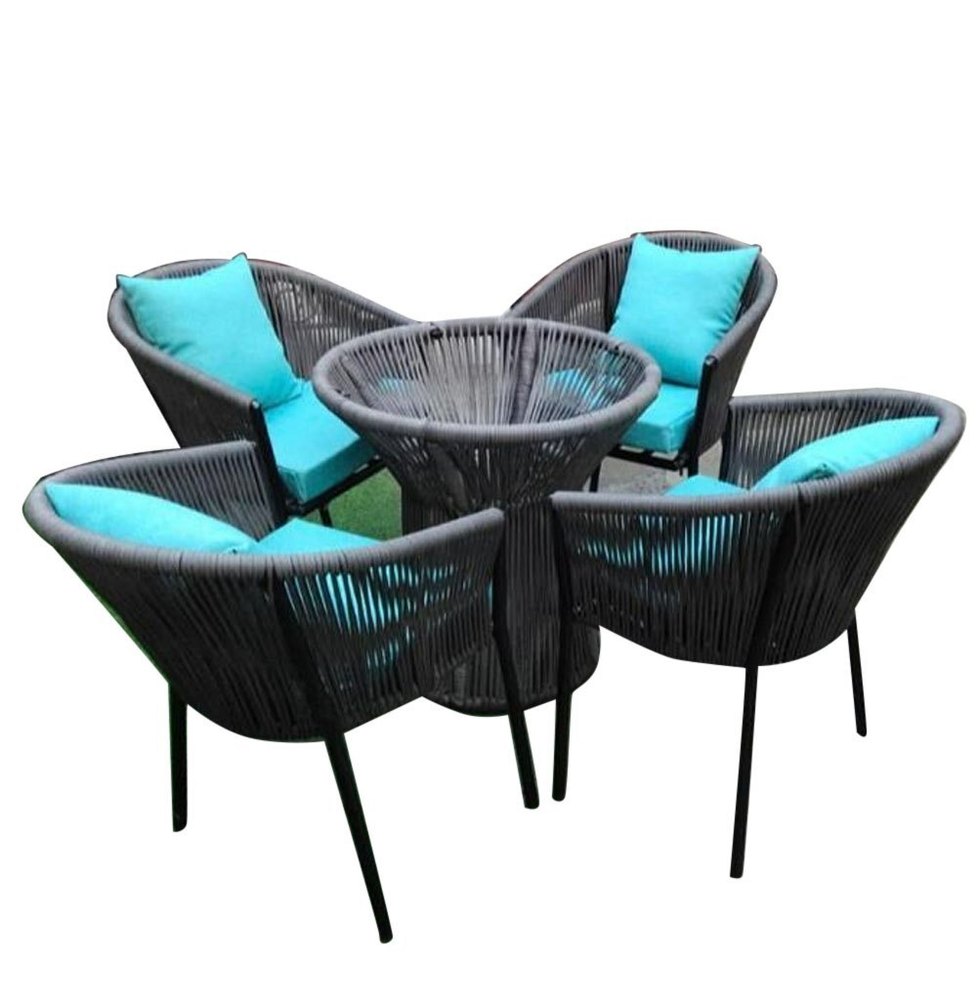 Rope Round 4 Seater Aluminium Dining Table Set