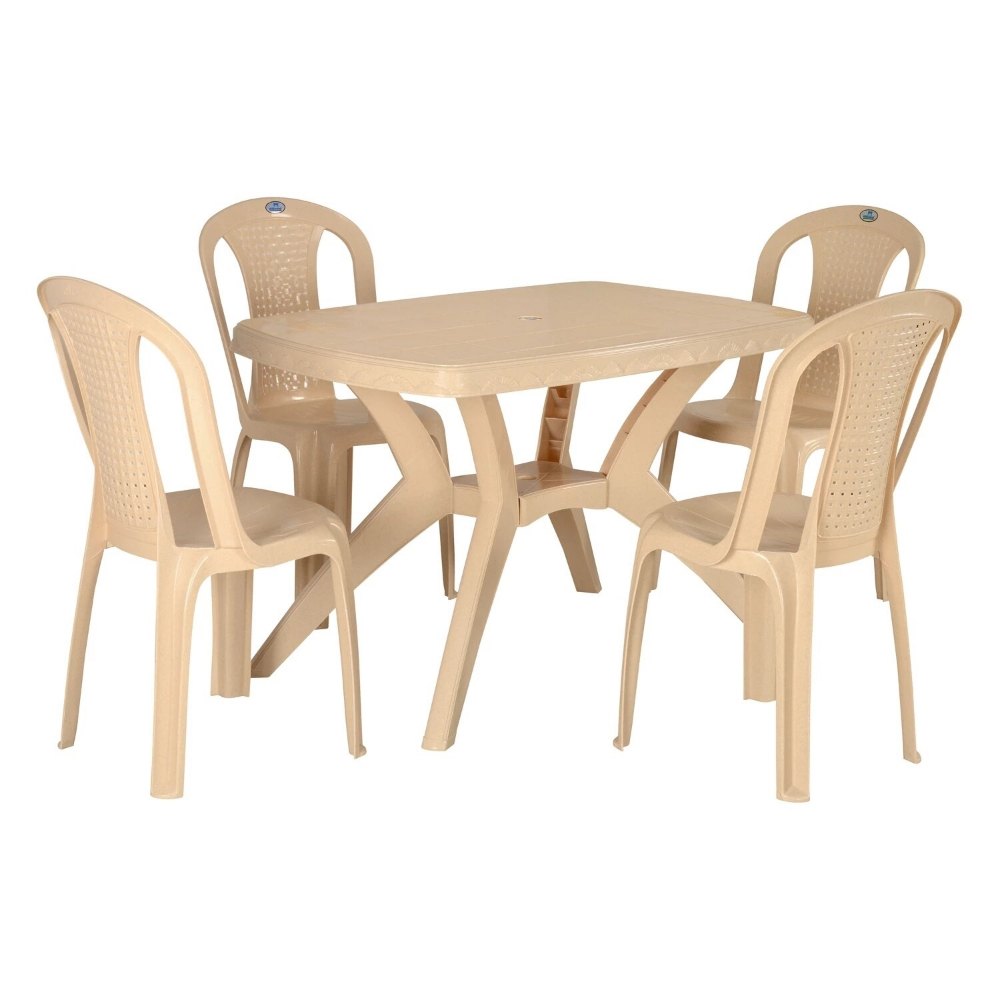 Plastic Nilkamal Shahenshah Cross Dining Table, 4 Chairs And 1 Table