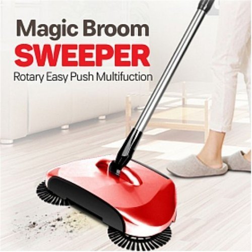 Bamboo Stainless Steel Hand Push Sweeper Spin Broom