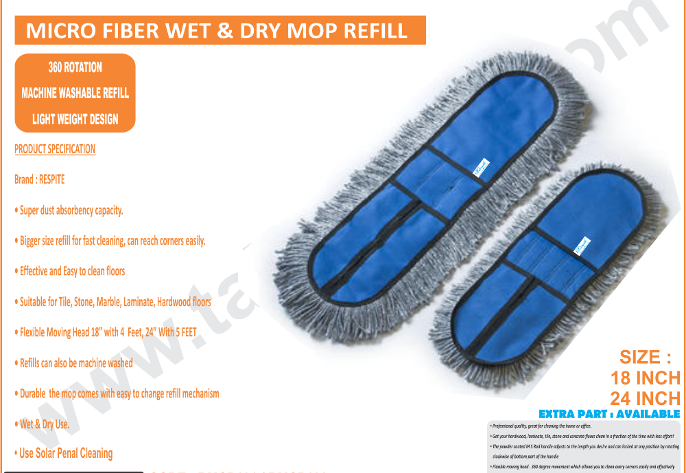 RESPITE Blue Dust Mop Refill, For Floor Cleaning