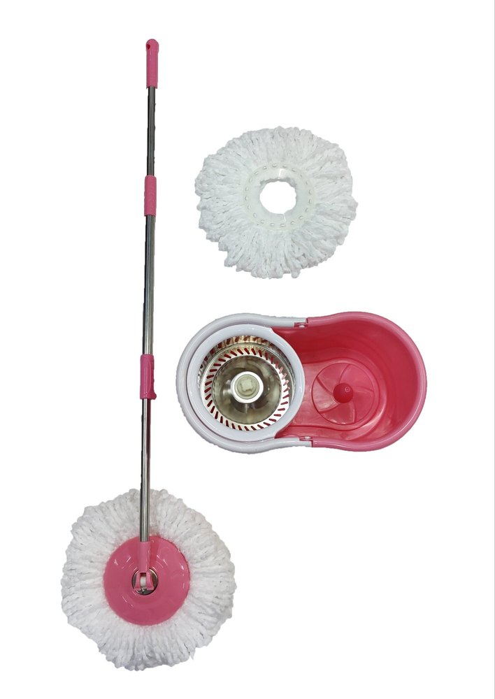Microfibre 360 Degree Spin Mop Bucket Set (Steel Basket), For Cleaning, Packaging Type: Box Packing