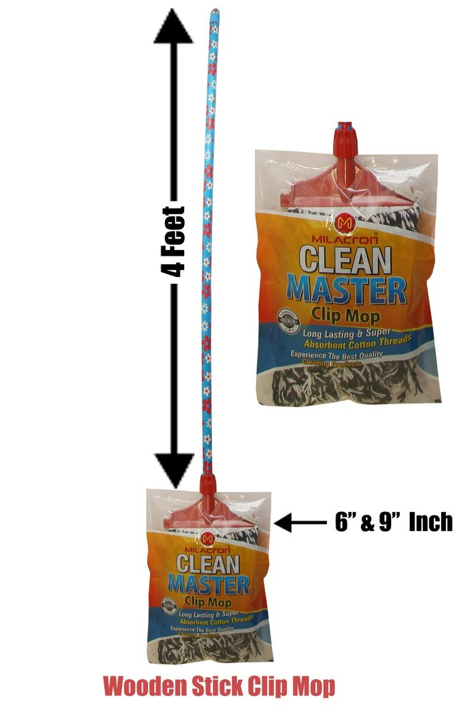 Cotton Clip & Fit Mop In Wooden Stick, For Cleaning