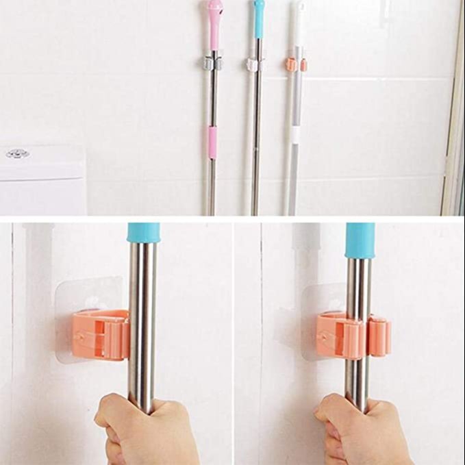 Plastic Wall Mount Adhesive Mop and Brush Broom Holder For Home - Office 5Pcs