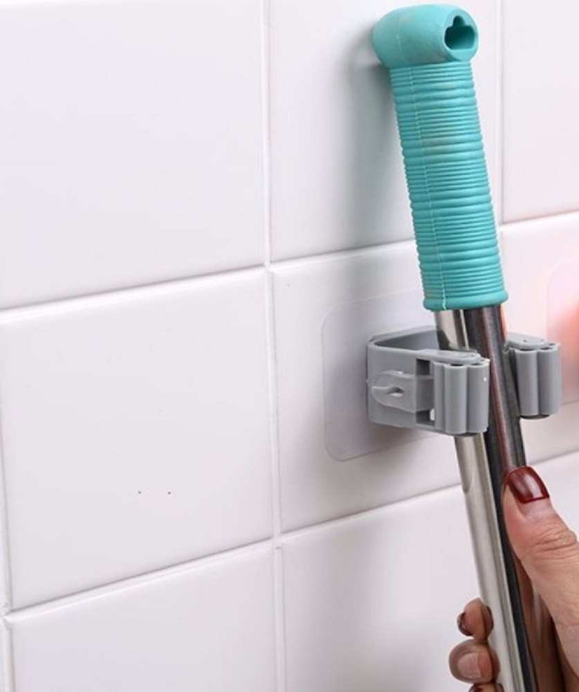 Plastic Wall Mounted Mop and Broom Holder Organizer Clip, For Home, Size: 6x6x5 Cm