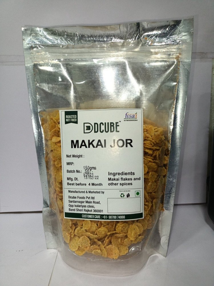 Namkeen Dcube Roasted Makai flakes(Jor), Packaging Size: 200 Gms