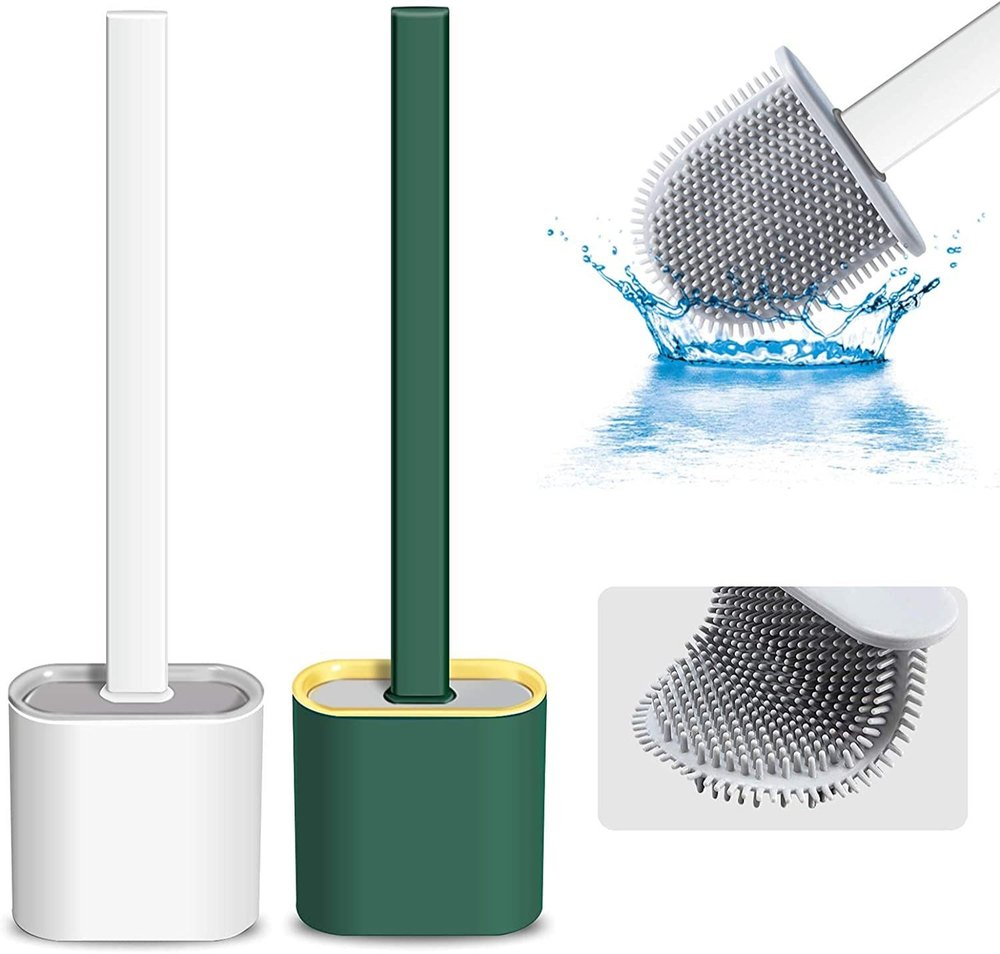 Silicone, Plastic Silicon Toilet Brush with Slim Holder Flex Toilet Brush , Multi color, Size: 36 X 9.5 X 4 Centimeters