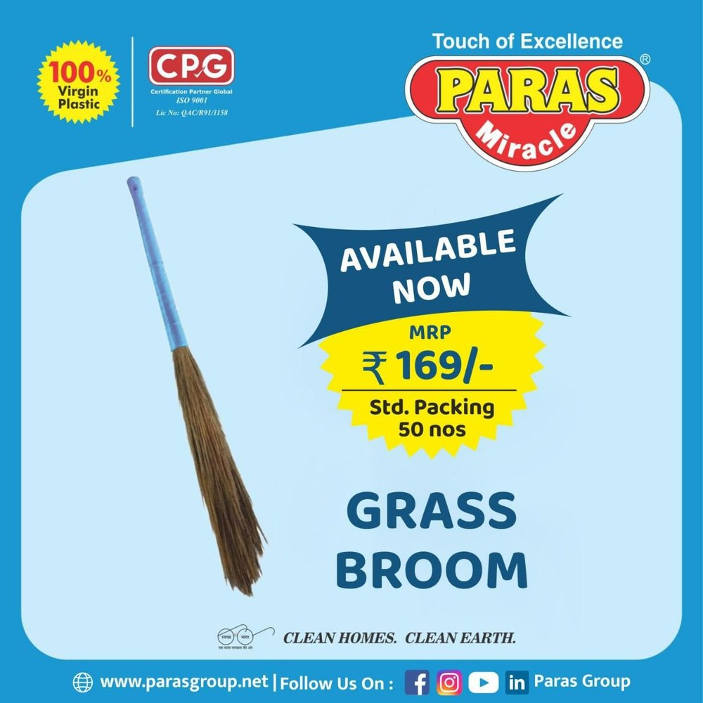 Sky Blue And Wooden Color Paras Miracle Grass Broom, For Cleaning, Packaging Size: 50 Nos