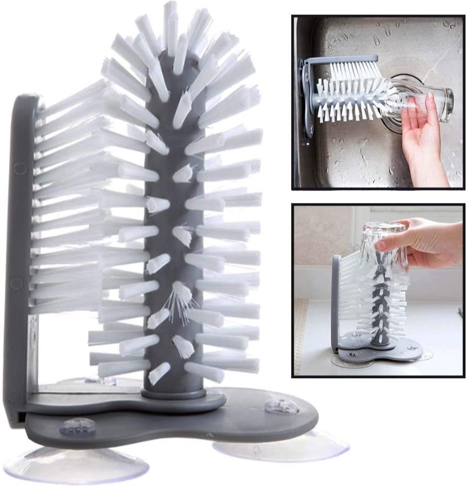 Water Bottle Cleaning Brush Bristle With Suction Base For Beer Cup, Long Leg Cup And Red Wine Glass