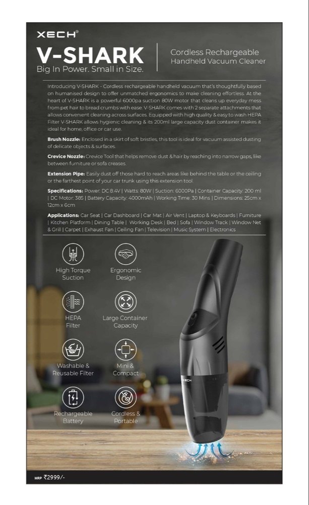 V Shark Cordless Rechargeable Handheld Vacuum Cleaner
