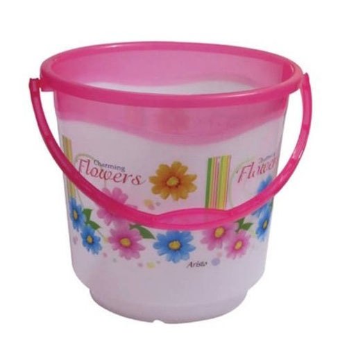 LTP Pink, White Flower Printed Plastic Bucket, for Home