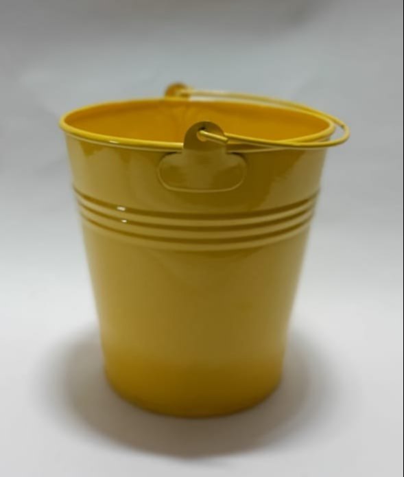 Powder Coated Yellow Metal Mini Buckets, For Home, Size: Height-9 Cm Dia- 10 Cm
