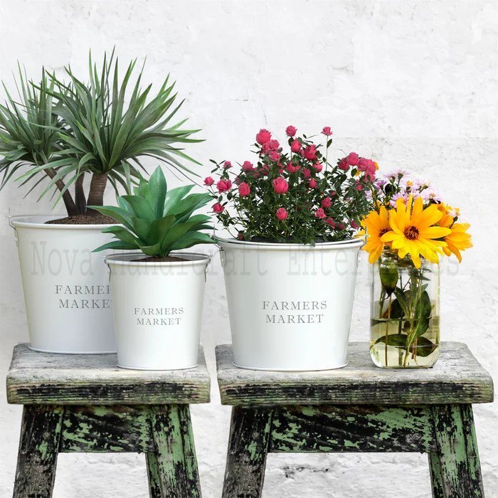 Round Galvanized Metal Planters(set of 3), For Balcony, Size: 5.5\'\' H X 6.25\'\' W X 6.25\'\' D