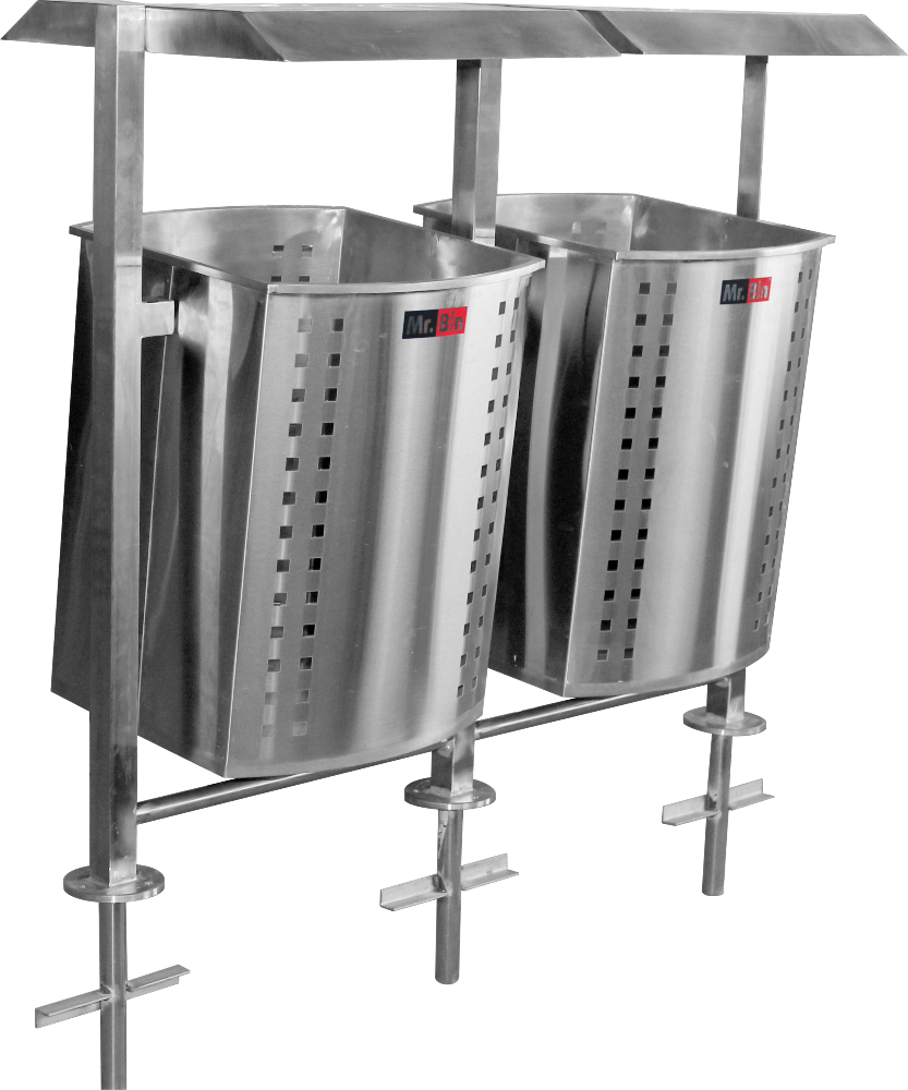 Sliver Stainless Steel SS Twin Square Bin with Pole, Size: 17X17X23, Capacity: 140 Ltr