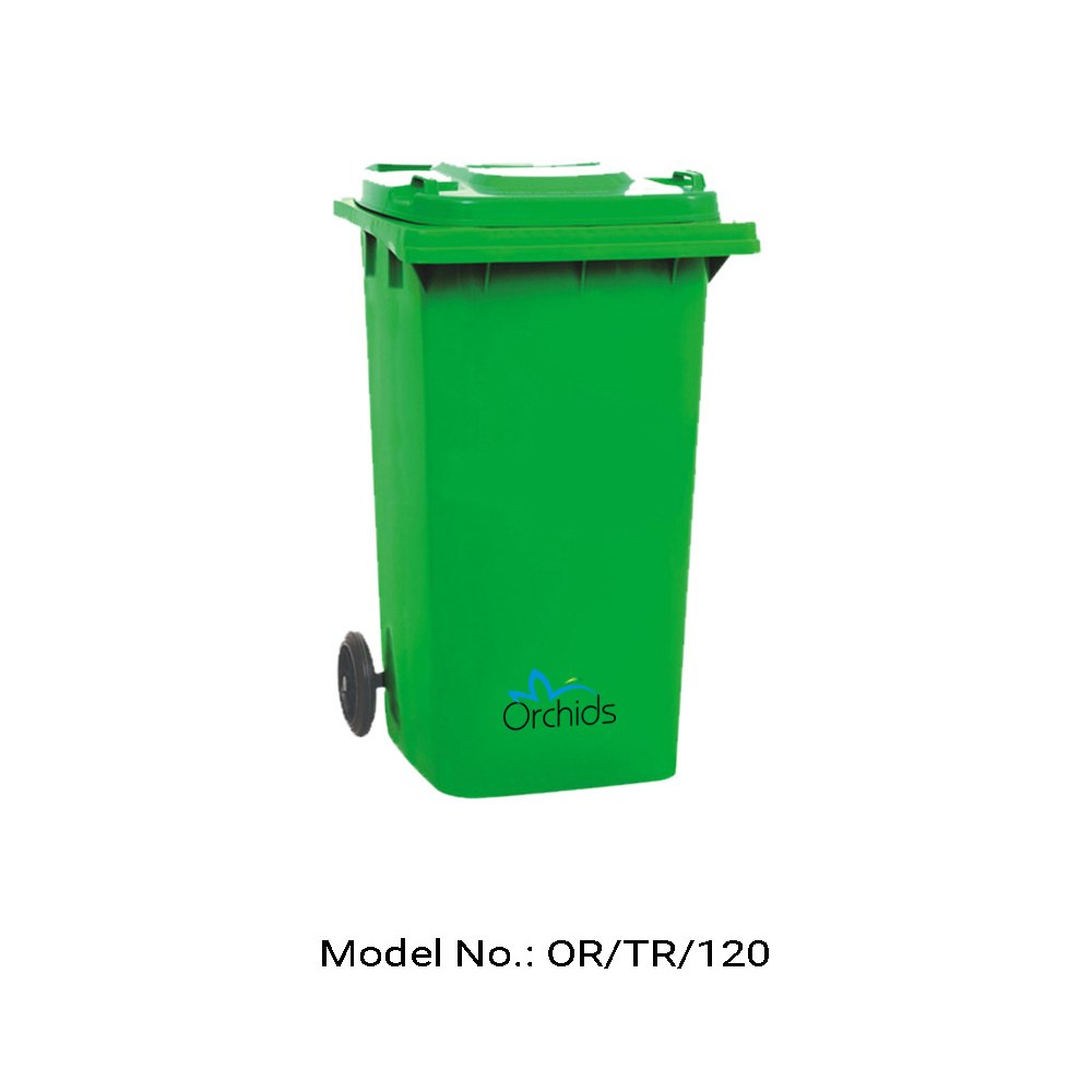 HDPE Green Orchids Plastic Wheel Dustbin (120 Liters) for Outdoor