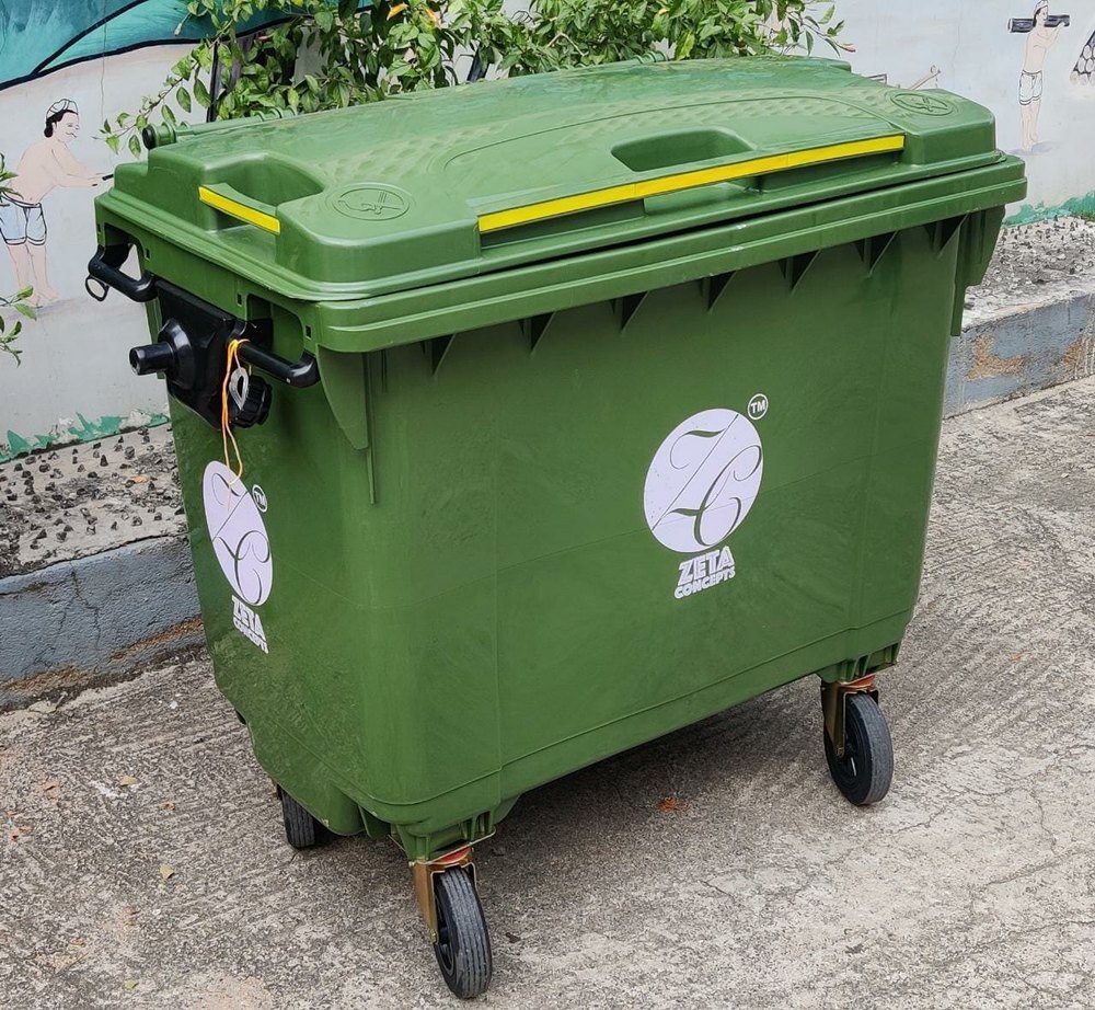 Green 660 Liter HDPE Wheeled Waste Bin