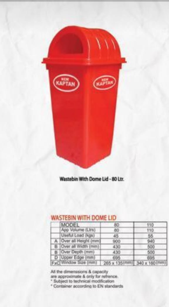 Blue HDPE 80 Liter Dome Lid Dustbin, For Outdoor