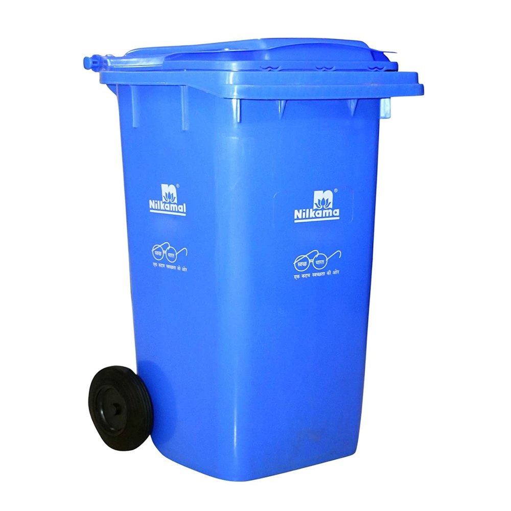 240l Industrial Wheel Dustbin Nilkamal Available In Blue, red, yellow, green, grey, black