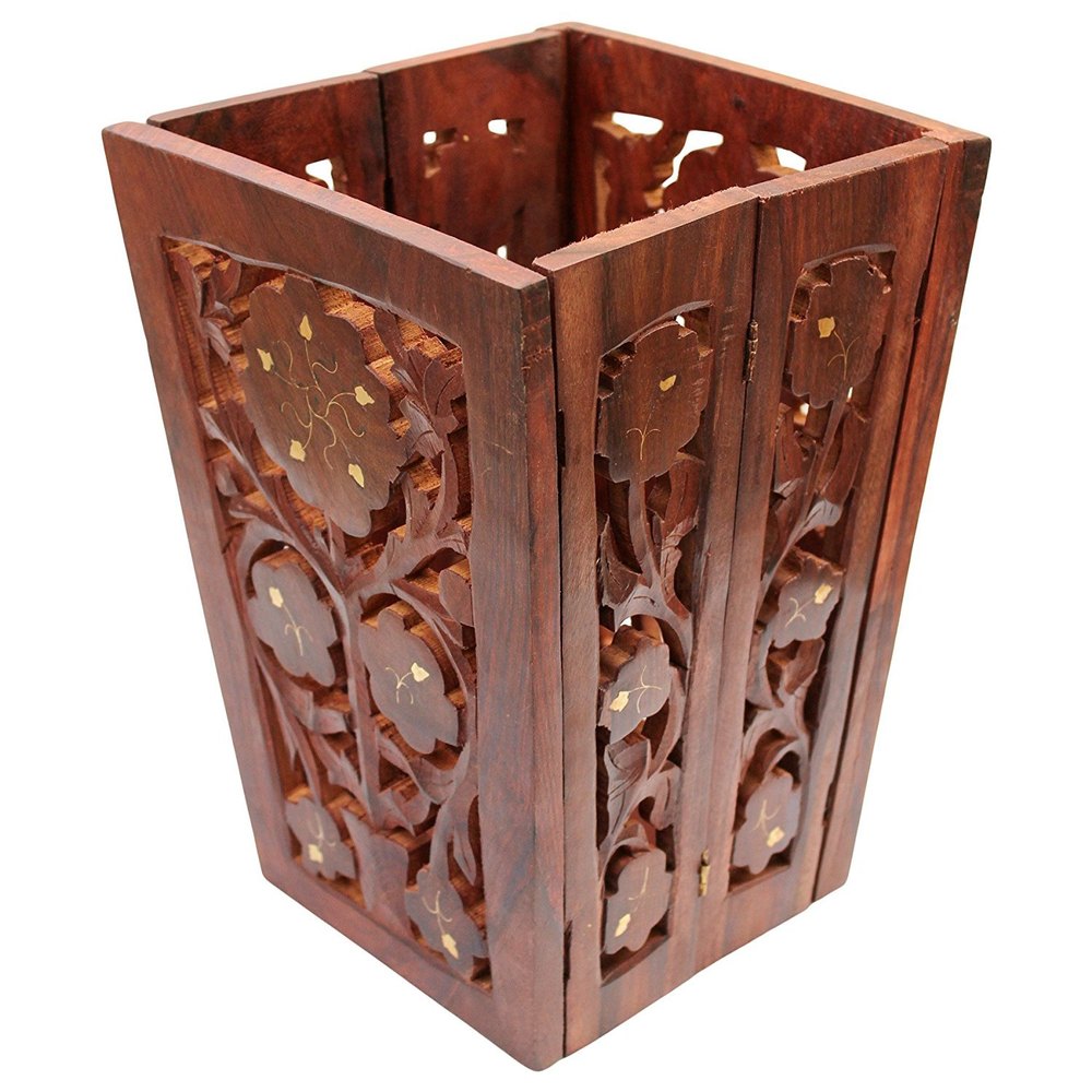 Wooden Dustbin Jali Brass Design