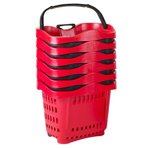Red Plastic Basket Trolley, For Shopping