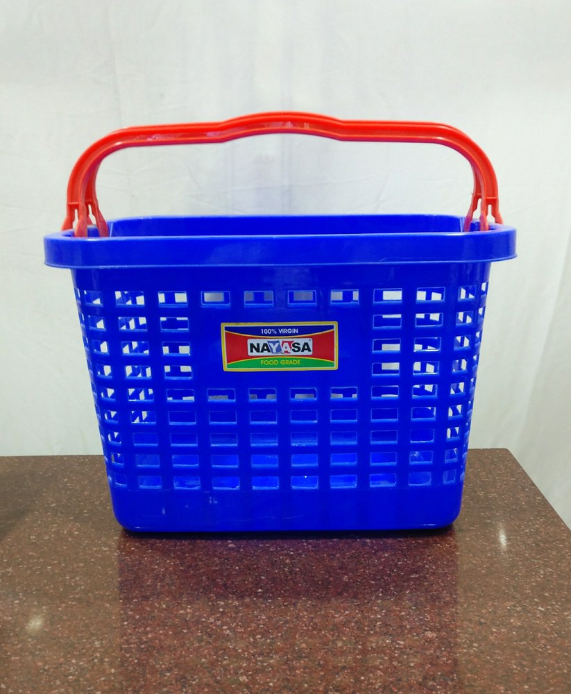 Red And Blue Plastic Baskets For Super Market, Design/Pattern: Perforated, Size: 16x12x12 Inch