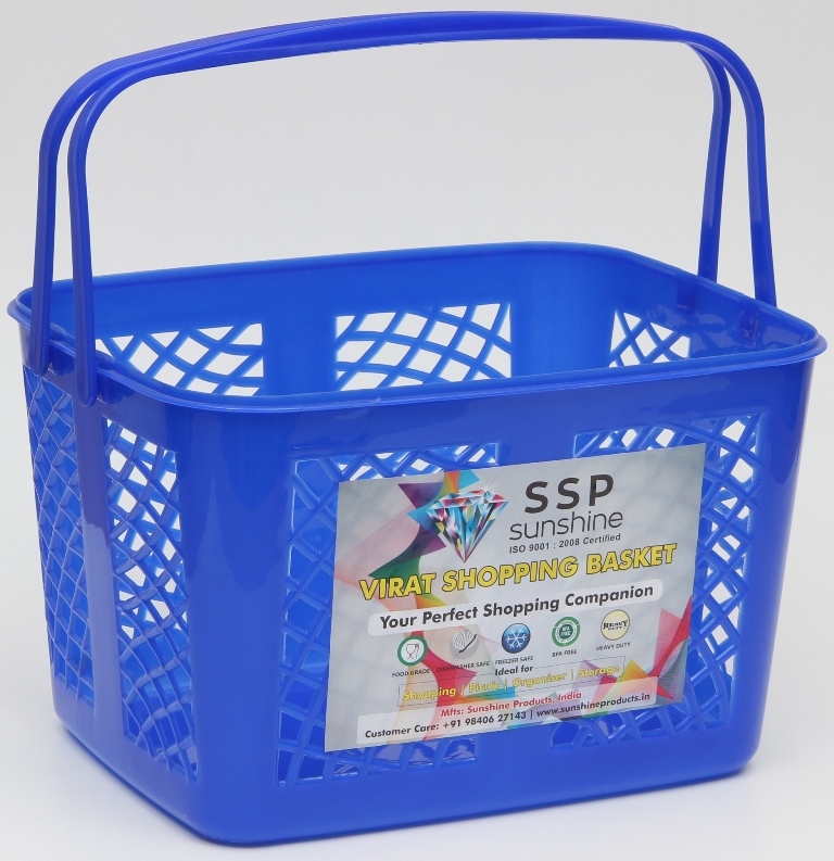 Plastics Blue And Green Virat Shopping Basket, Size: 420*320*270 Mm