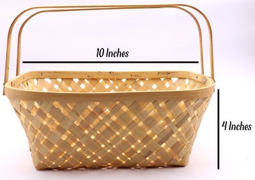 Square Natural Bamboo Basket, Size/Dimension: 10inch X 10inch X 4inch