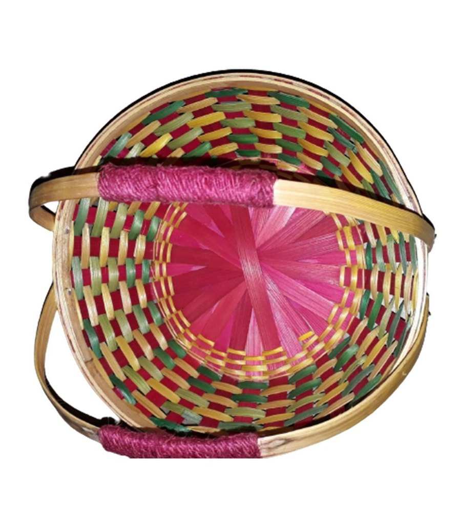 Multicolor Handled Bamboo Basket, Size/Dimension: 10 Inch
