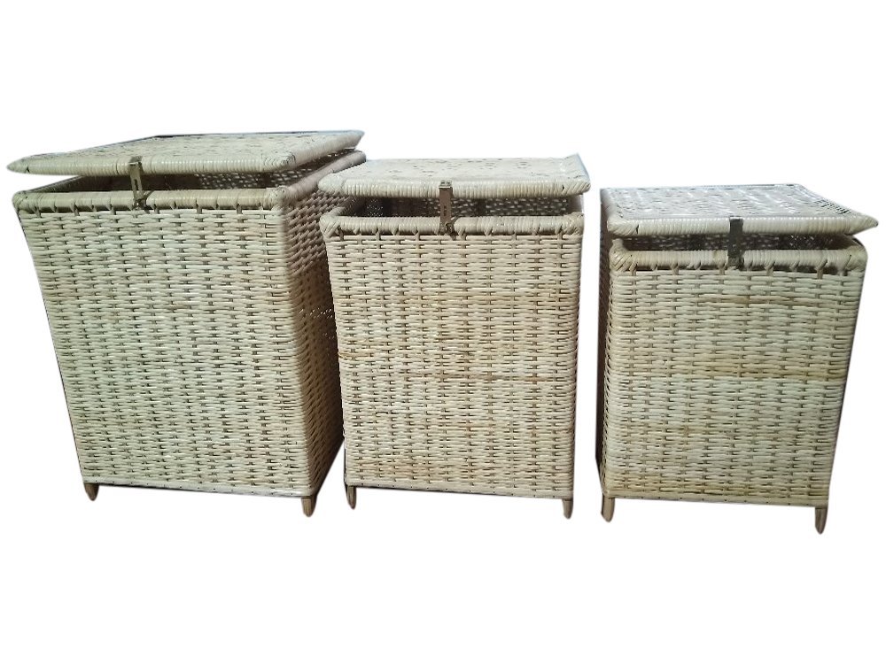 Brown Natural Bamboo Cane Laundry Basket, For Home