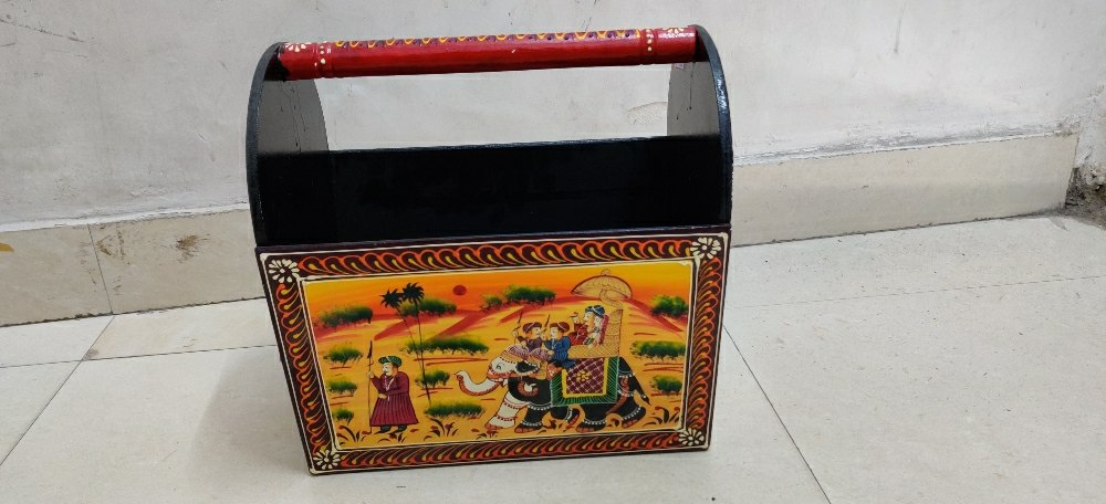 Multicolor Jaipur Wooden Basket With Painting