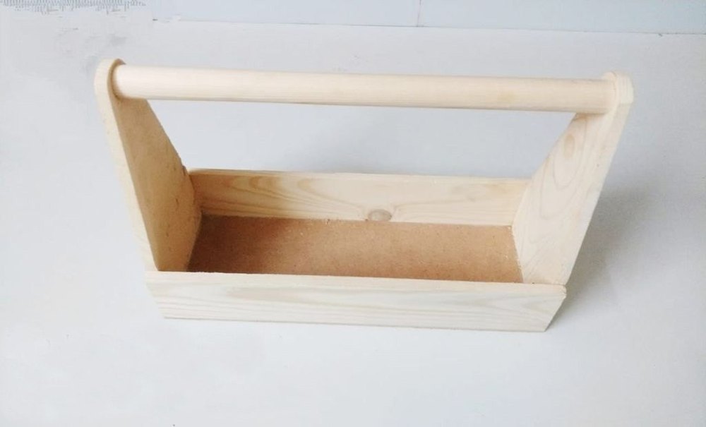 Wooden Pinewood 2 Jars Handle Basket, For Gifting, Size: 4x8x3 Inches