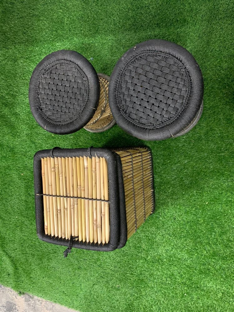 Black Bamboo Laundary / Hamper Basket And Bamboo Cane Stool