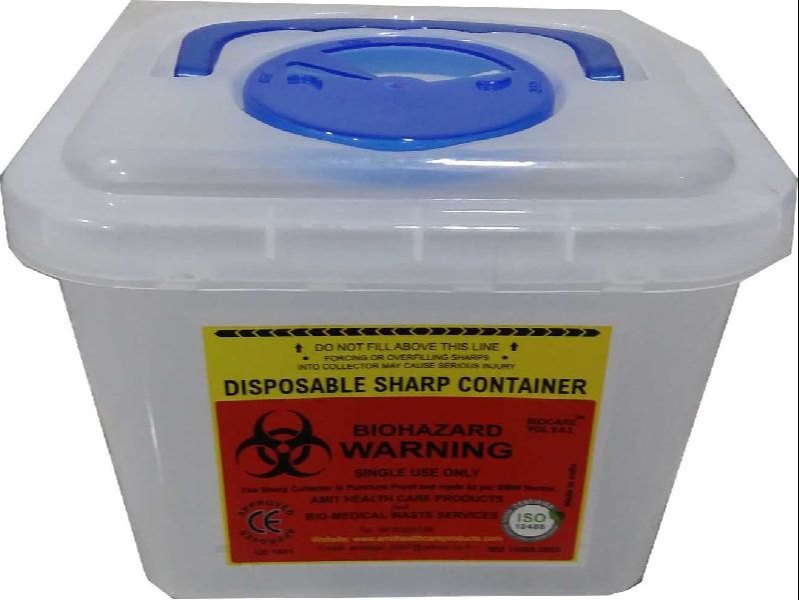 Fusion Biotech White, Blue PP Sharp Container, For Hospital, Capacity: 5 Liter