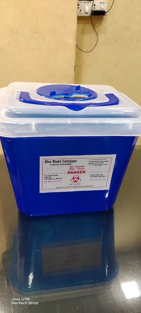 Square BLUE, WHITE Sharps Container 5ltr, Capacity: 5-8 Litre