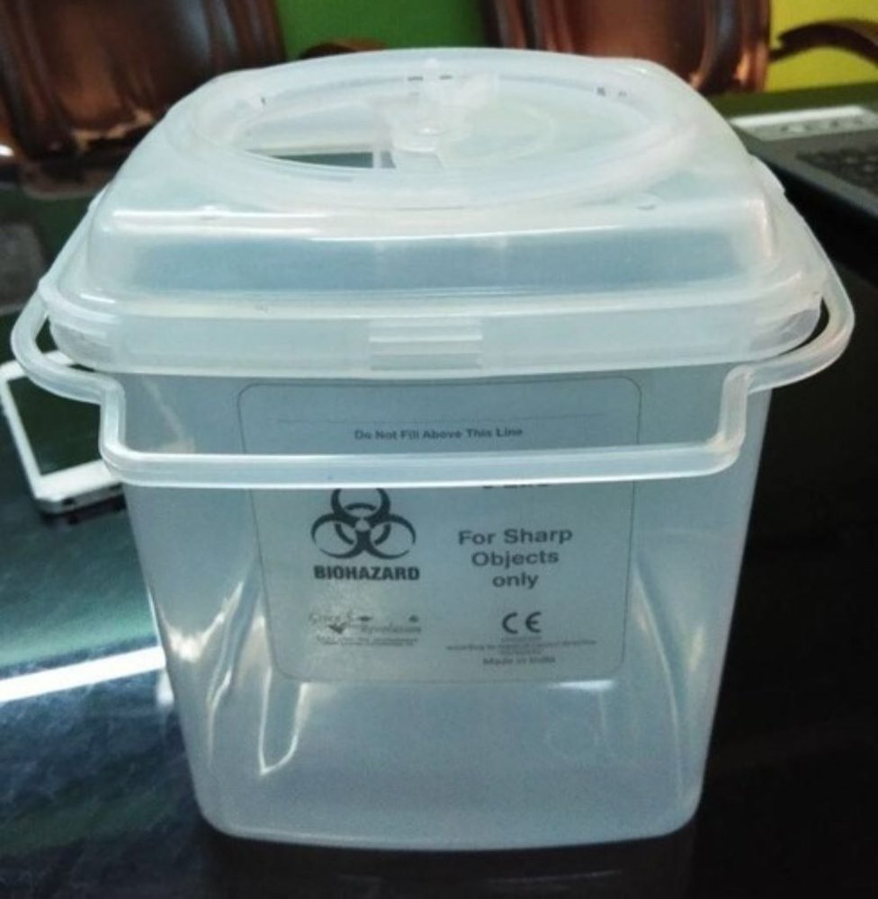 Transparent 5 Litre Plastic Sharps Container